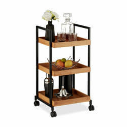 Chariot de service, Desserte de cuisine, Bambou et fer, 3 étages, carré, 4 roues, 69,5 x 37 x 34 cm, naturelle - Relaxdays