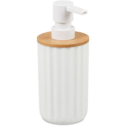 Relaxdays - Distributeur de Savon, porte-savon, pompe, rechargeable, distributeur, bambou plastique, blanc/nature