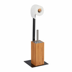 Relaxdays brosse WC et dérouleur papier, ensemble WC, bambou & métal, accessoire toilette, 60x20x20 cm, nature/noir
