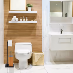 Relaxdays brosse WC et dérouleur papier, ensemble WC, bambou & métal, accessoire toilette, 60x20x20 cm, nature/noir