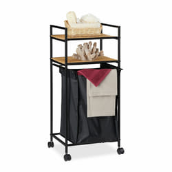 Relaxdays - Etagère sur roues pour bain, 2 supports, Meuble avec sac lessive, en métal, bambou HlP: 89,5 x 39 x 32,5 cm,