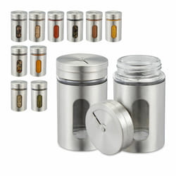 Relaxdays - Saupoudreuses à épices, lot de 12, 3 tailles de débit, fenêtre de contrôle, herbes, verre, acier inoxydable