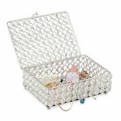 Relaxdays Boîte à bijoux, Rangement bijou, verre, fer, Colliers, Bracelets, Bagues, H x L x P 7 x 19 x 14,5cm, argenté