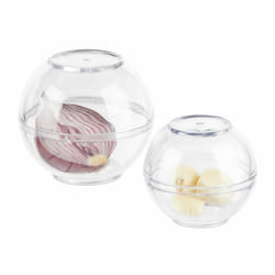 Relaxdays Boîte à oignon, lot de 2, boules de conservation ail, réfrigérateur, plastique, 7 & 9 cm Ø, transparent