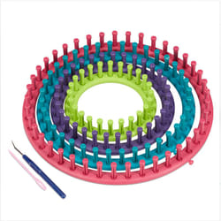Relaxdays - Tricotin circulaire, 4 anneaux à tricoter, avec notice, pour débutants, ø 28cm, 24cm, 19cm, 14cm, multicolore