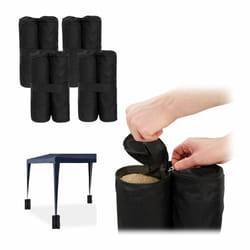 Relaxdays Poids de lestage de pavillon, jeu de 4, lestage pour tentes, à remplir de sable, pierres, 10 kg par pied, noir