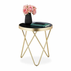 Table d'appoint ronde, tendance en métal et verre brille Design retro, HxD: 46 x 42 cm noir-doré - Relaxdays