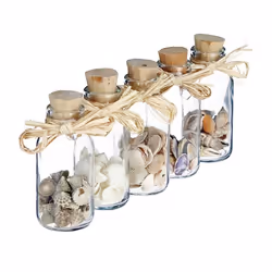 Relaxdays déco plage mélange de coquilles lot de 5 décoration maritime pour la salle de bain petits flacons nature