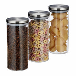 Pots de stockage jeu de 3, 1l, étanche à l'air, couvercle acier inox, Epices, riz et thé, Contenant cuisine - Relaxdays