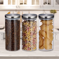 Pots de stockage jeu de 3, 1l, étanche à l'air, couvercle acier inox, Epices, riz et thé, Contenant cuisine - Relaxdays