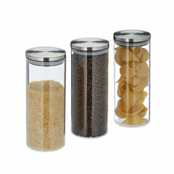 Relaxdays - Pots de stockage jeu de 5, 1l, étanche, couvercle acier inox, pâtes, céréales et riz Contenant pour cuisine