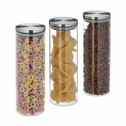 Relaxdays - Pots de stockage jeu de 3,1l, étanche à l'air, couvercle acier inox, pâtes, riz,céréales, cuisine, transparent