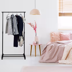 Portant en métal, penderie, porte vêtements, tringle rangement entrée, hauteur réglable 102,5 - 180,5 cm, noir - Relaxdays
