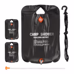 Douche solaire 20 litres lot de 3 camping randonnée à suspendre pliable avec douchette extérieur mobile noir