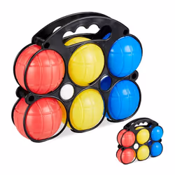 Boule de pétanque enfant lot de 2 jeux 12 boules 3 couleurs plastique avec cochonnet & étui de transport coloré