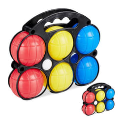 Boule de pétanque enfant lot de 2 jeux 12 boules 3 couleurs plastique avec cochonnet & étui de transport coloré