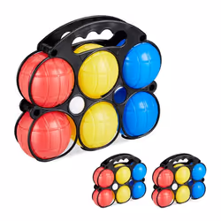 Boule de pétanque enfant lot de 3 jeux 18 boules 3 couleurs plastique avec cochonnet & étui de transport coloré
