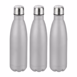 3x Gourdes inox bouteille eau acier inoxydable 05 litre isotherme froid chaud argenté