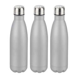 3x Gourdes inox bouteille eau acier inoxydable 05 litre isotherme froid chaud argenté