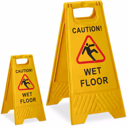 Ce panneau avertit du danger de glisser avec une inscription en anglais et un pictogramme des deux côtés. Que ce soit dans de ...