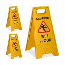 Panneau sol glissant lot de 3 anglais Caution Wet Floor texte sur les deux côtés chevalet attention pliant jaune