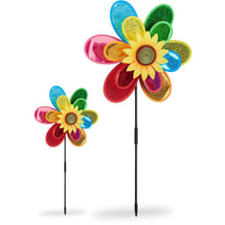 Relaxdays - Moulin à vent Fleur, lot de 2, Carillon à vent jouet enfant jardin balcon épouvantail HxlxP 74,5 x 37,5 x 14 cm, coloré