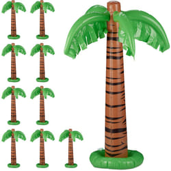 Relaxdays - Bouée gonflable palmier, lot de 10, Palmier gonflable xxl piscine et plage, Palmier tropical géant à gonfler, vert-brun