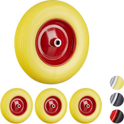 Relaxdays - Lot de 4 roues de brouette 4.80 4.00-8, roue en caoutchouc, roue de secours, jante, diable 100 kg charge, jaune/rouge