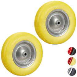Relaxdays - Lot de 2 roues de brouette 4.80 4.00-8, roue en caoutchouc, roue de secours, jante, diable, 100 kg charge, jaune/gris