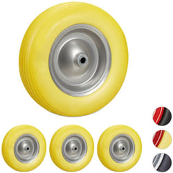 Relaxdays - Lot de 4 roues de brouette 4.80 4.00-8, roue en caoutchouc, roue de secours, jante, diable, 100 kg charge, jaune/gris