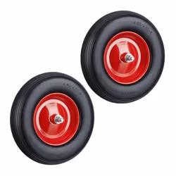 Lot de 2 roues de brouette caoutchouc rechange avec axe 4.80 4.00-8 caoutchouc polyuréthane essieu 100 kg rouge/noir