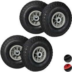 Relaxdays - Roue de diable, lot de 4, roues de brouette, roue de rechange axe,3.00-4 , caoutchouc 260x85 mm 80 kg, noir - gris