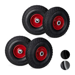 Roue de diable lot de 4 roue brouette roue de rechange caoutchouc 3.00-4 100 kg 260 x 85 mm noir-rouge