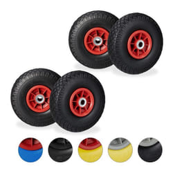 Roue de diable 4x roue de brouette caoutchouc 3.00-4 260 x 85 mm pour axe de 20 mm noir-rouge