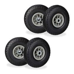 Roue de diable 4x roue de brouette caoutchouc 3.00-4 260 x 85 mm pour axe de 20 mm noir-gris