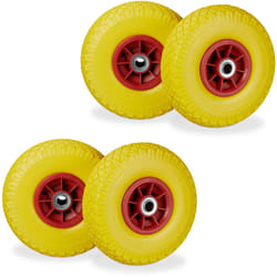 Relaxdays - Roue de diable, 4x roue de brouette caoutchouc, 3.00-4', 260 x 85 mm, pour axe de 20 mm, jaune-gris
