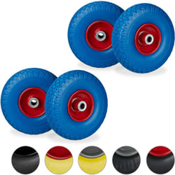 Relaxdays - Roue de diable, lot de 4, roue de brouette caoutchouc, pour axe de 20 mm, 3.00-4', 260 x 85 mm, bleu-rouge