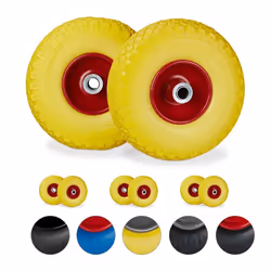 Roue de diable lot de 8 roue de brouette caoutchouc pour axe de 20 mm 3.00-4 260 x 85 mm jaune-rouge