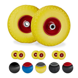 Roue de diable lot de 8 roue de brouette caoutchouc pour axe de 20 mm 3.00-4 260 x 85 mm jaune-rouge