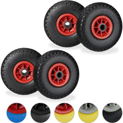 Roue de brouette, lot de 4, caoutchouc, 3.00-4', roue de rechange, pour axe de 25 mm, 260x85 mm, noir-rouge