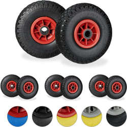 Relaxdays - Roue de brouette, lot de 8, caoutchouc, 3.00-4', roue de rechange, pour axe de 25 mm, 260x85 mm, noir-rouge