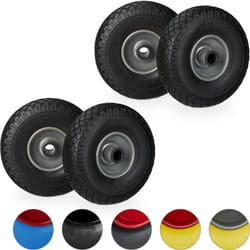 Relaxdays - Roue de brouette, lot de 4, caoutchouc, 3.00-4', roue de rechange, pour axe de 25 mm, 260x85 mm, noir-gris