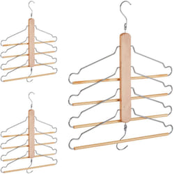 Relaxdays - Cintre multiples avec 4 cintres pour pantalons, chemises, jupes, lot de 3, crochet métal, bois de lotus, nature