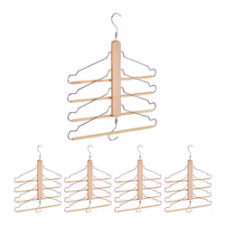 Cintre multiples avec 4 cintres pour pantalons chemises jupes lot de 5 crochet métal bois de lotus nature