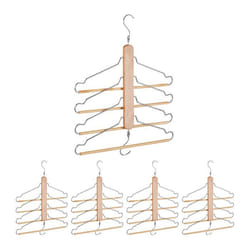 Cintre multiples avec 4 cintres pour pantalons chemises jupes lot de 5 crochet métal bois de lotus nature
