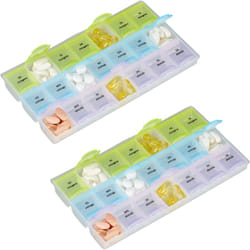 Pilulier 7 jours 3 compartiments, lot de 2, Boîte médicaments, Semainier matin soir comprimés, transparent