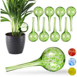 Globes d'arrosage lot de 10, distributeur eau, irrigation plantes et fleurs, outil de bureau, ø 6 cm, 75 ml, verre, vert