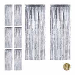 Rideaux de fêtes lot de 8 Décoration anniversaire et mariage fils franges pailletés 100 x 250 cm argenté