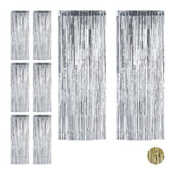 Rideaux de fêtes lot de 8 Décoration anniversaire et mariage fils franges pailletés 100 x 250 cm argenté