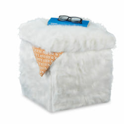 Tabouret à pelage, pliable, rembourré, Peluche, tabouret avec rangement, 40 l, HxLxP: 39 x 38 x 38 cm, blanc - Relaxdays